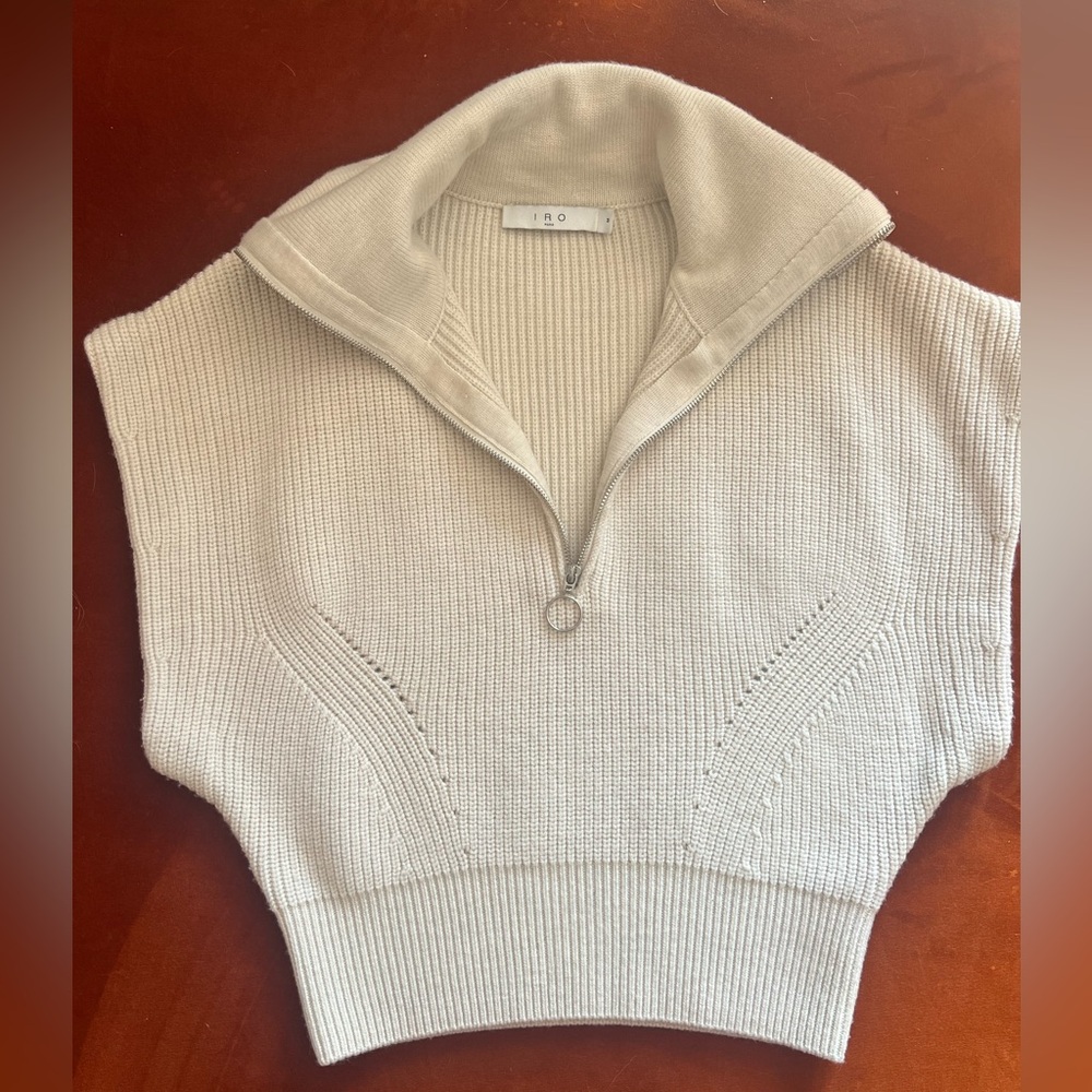 IRO Paris Avona Cropped Zip Sweater in Ivory
